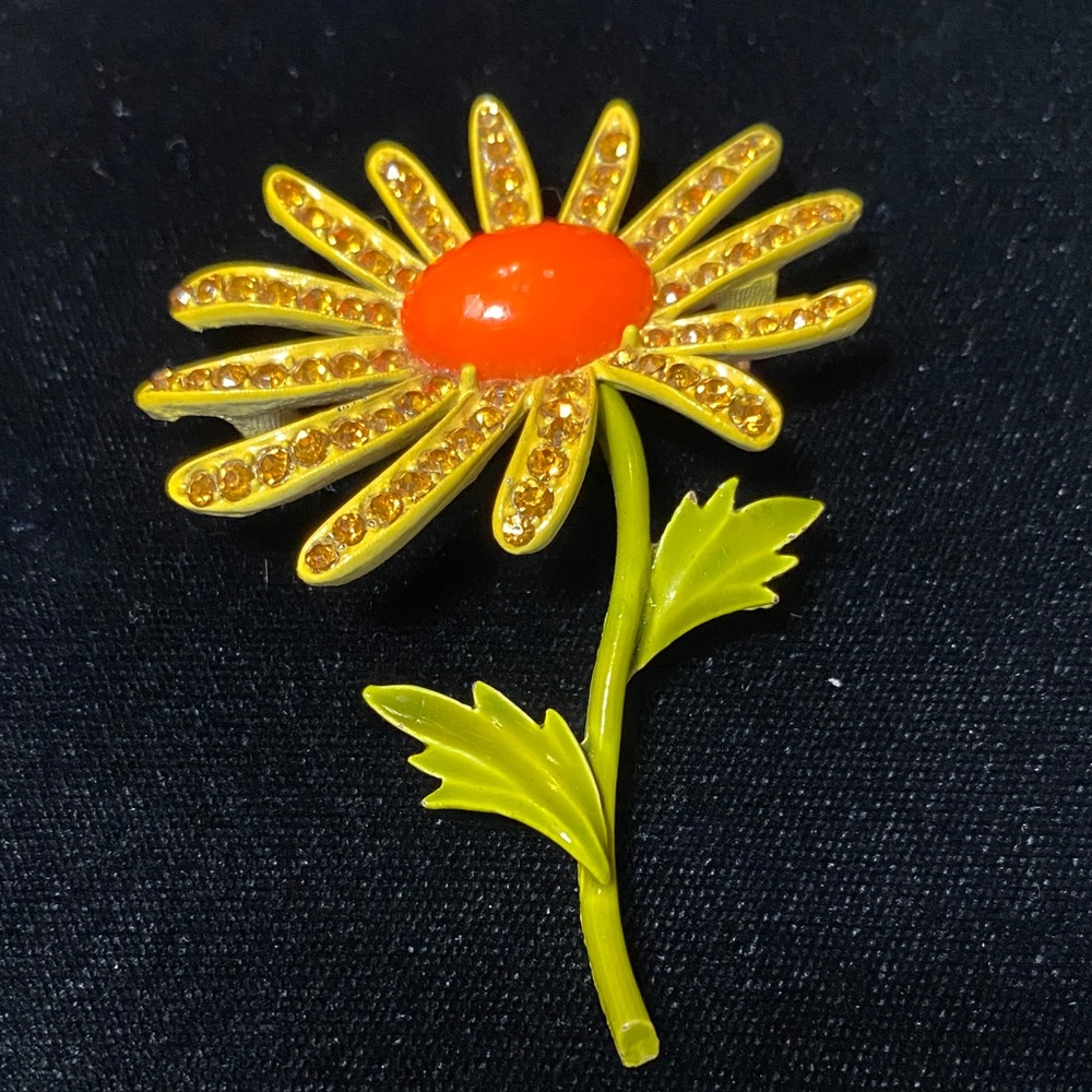 Vintage Capri Yellow and Orange Floral rhinestone Brooch